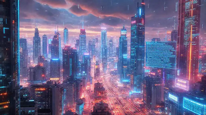 Ciudad futurista digitalmente brillante e innovadora