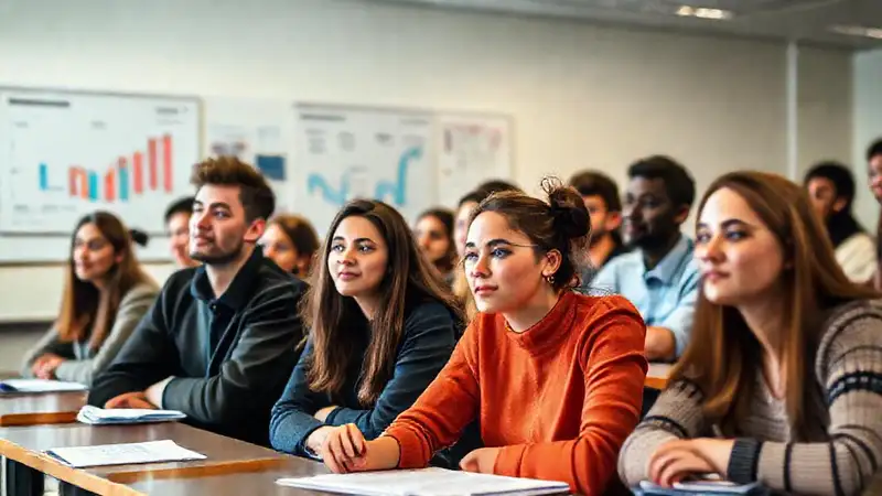Estudiantes diversos aprenden en aula brillante