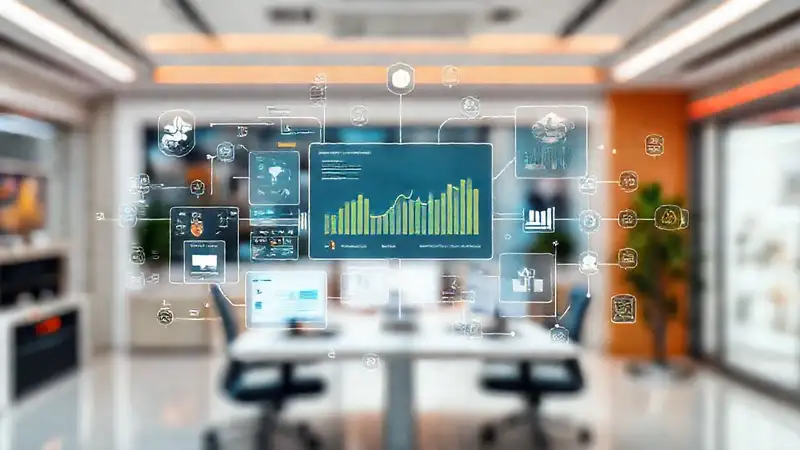 Una oficina digital futurista y vibrante