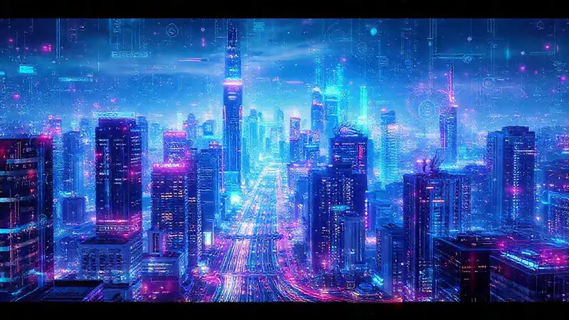 Ciudad futurista digitalmente brillante e innovadora
