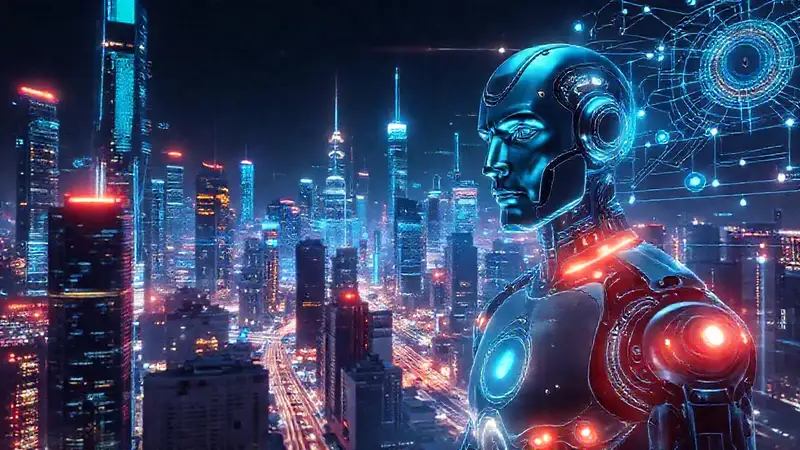 Ciudad futurista con inteligencia artificial