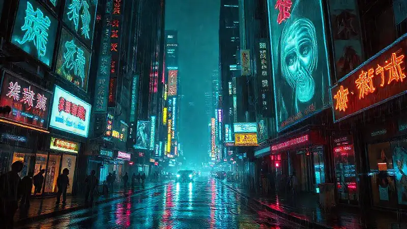 Ciudad cyberpunk futurista