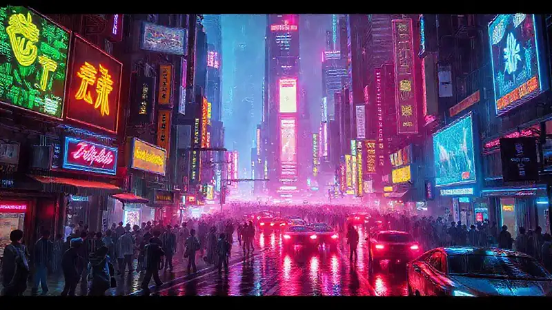 Ciudad cyberpunk futurista y vibrante