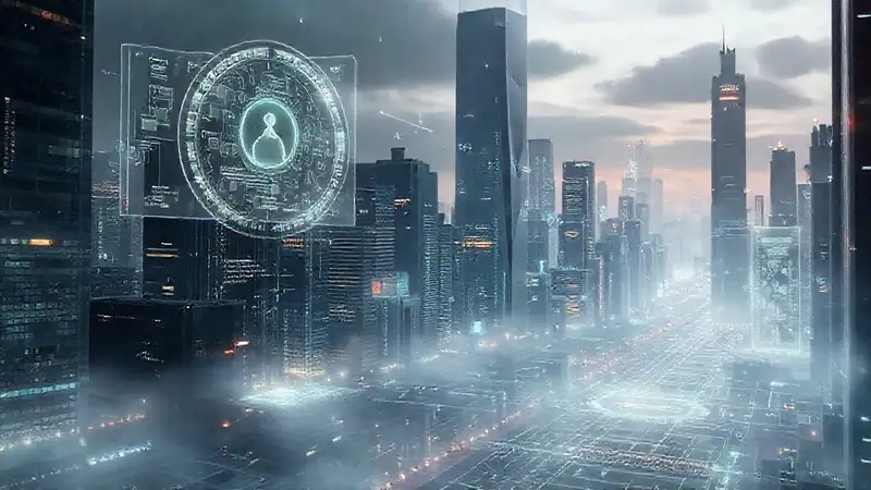 Ciudad futurista, fría y abstracta