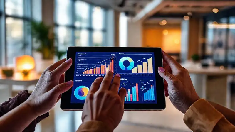 Tabletas digitales muestran datos optimistas y vibrantes