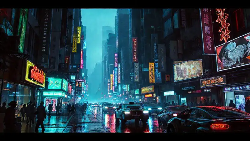 Ciudad cyberpunk futurista