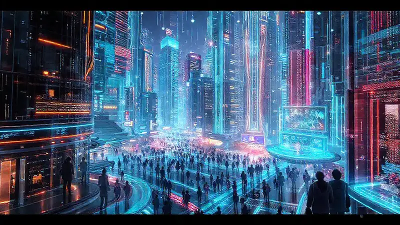 Ciudad futurista digitalmente vibrante e interconectada