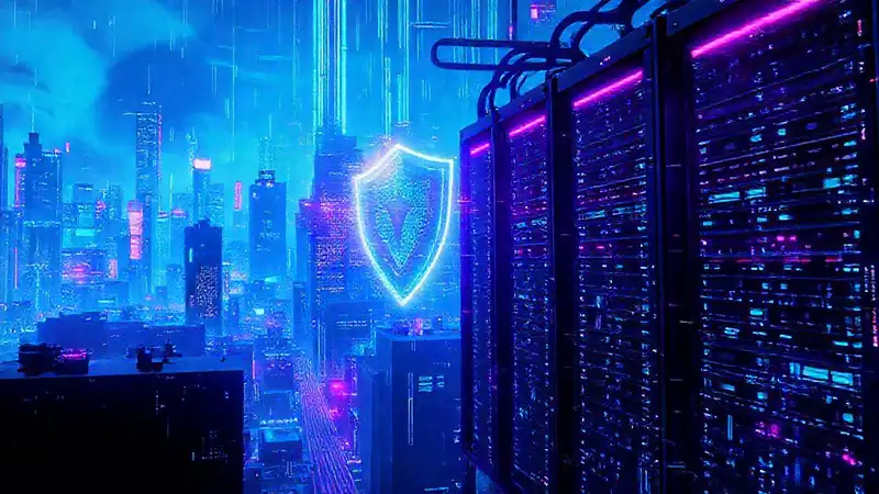 Ciudad cyberpunk digital, brillante y compleja