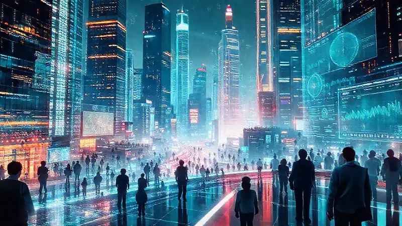 Ciudad futurista digitalmente vibrante e inteligente