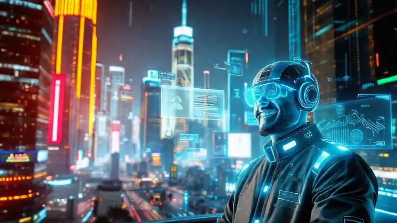 Ciudad futurista con IA brillante