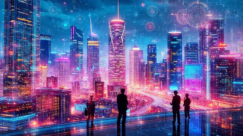 Ciudad futurista, tecnología y colaboración digital