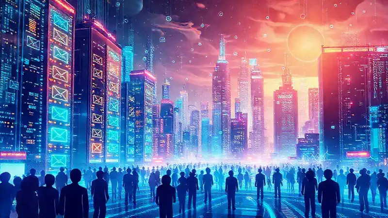 Ciudad futura digital, inteligente y colorida