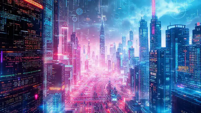 Una ciudad futurista brillante y digital