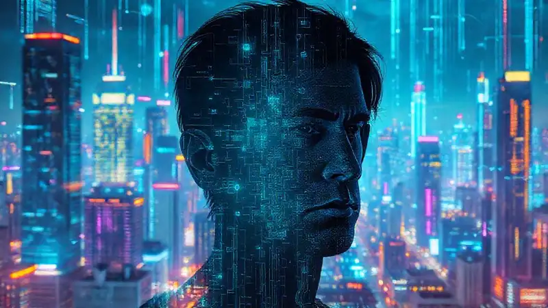 Ciudad futurista digital, inteligencia artificial serena