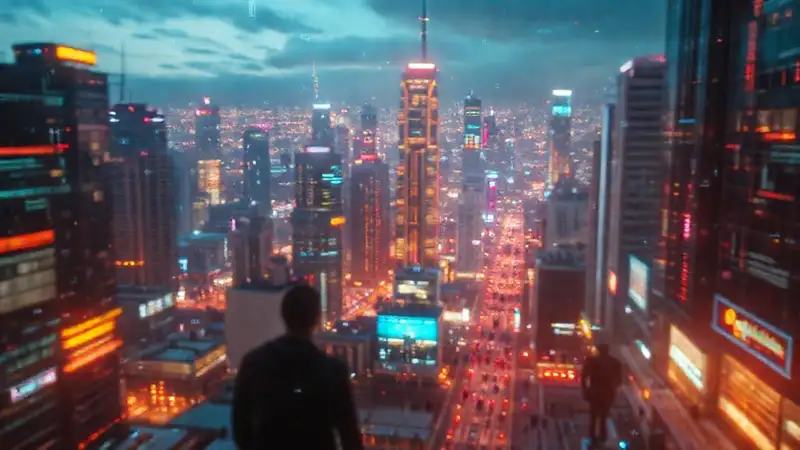 Ciudad futurista con inteligencia artificial brillante