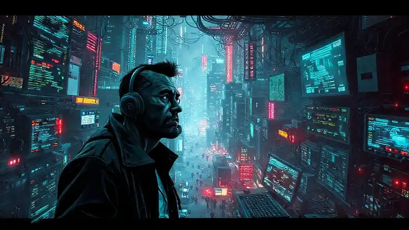 Cyberpunk digital caos frenético y oscuro