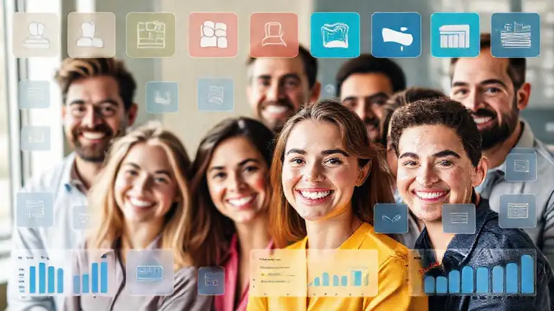 Clientes satisfechos evalúan datos con éxito
