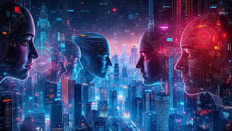 Ciudad futurista digitalmente vibrante e interconectada