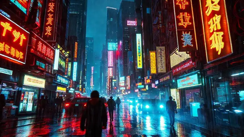 Ciudad cyberpunk futurista y vibrante