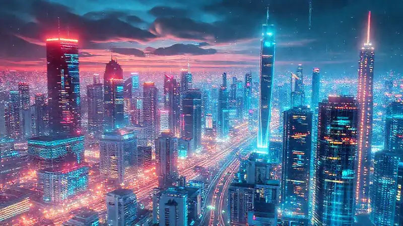 Una ciudad futurista y optimista brilla