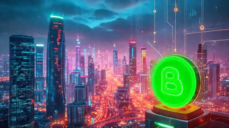 Ciudad futurista digital, brillante y optimista