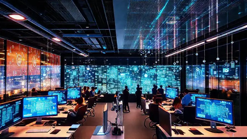 Oficina digital moderna: productividad eficiente y vibrante