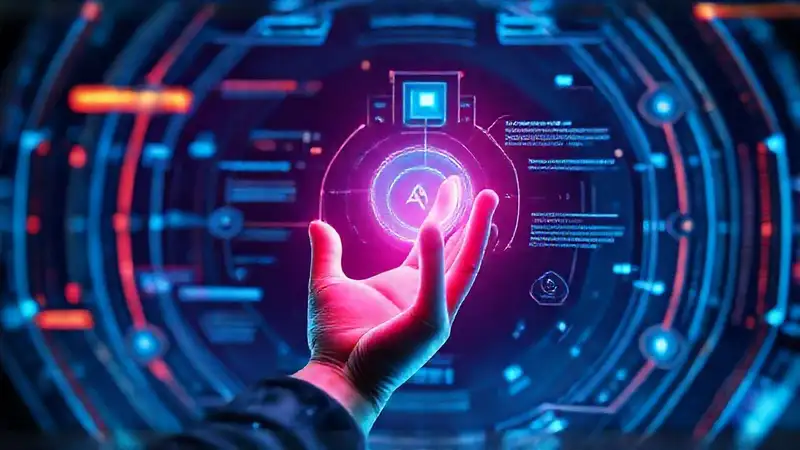 IA futurista, interfaz luminosa y digital