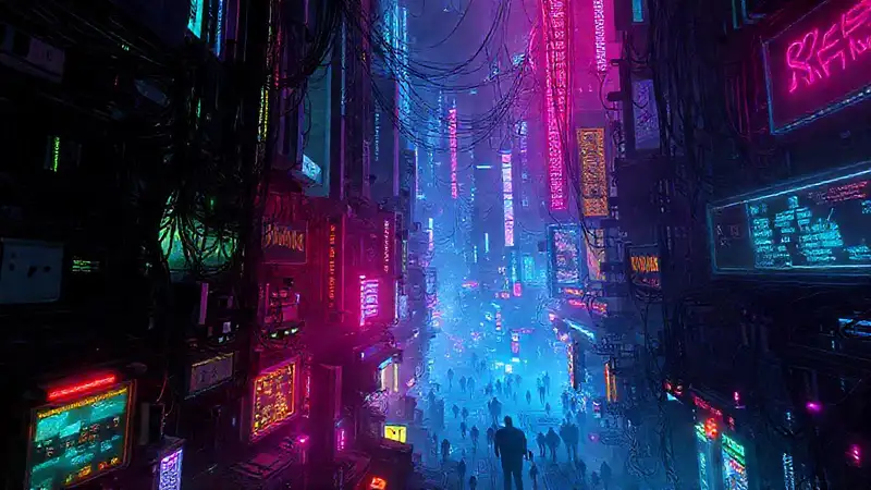 Ciudad cyberpunk: luces de neón y futuro