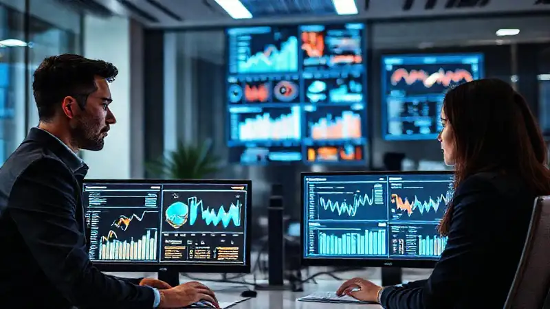 Oficina moderna visualiza datos con seriedad