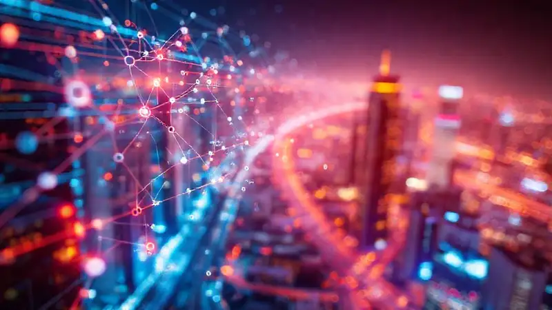 Visualización digital futurista de datos complejos