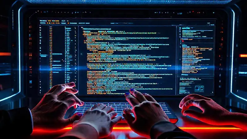 Interfaz futurista con código brillante
