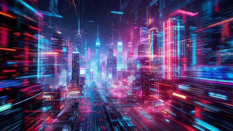 Ciudad futurista digital y vibrante