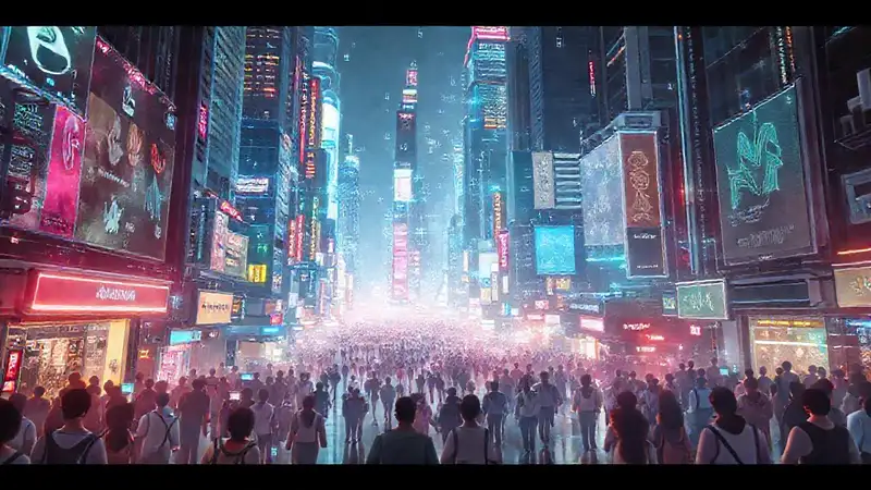 Ciudad futurista digitalmente vibrante e interactiva