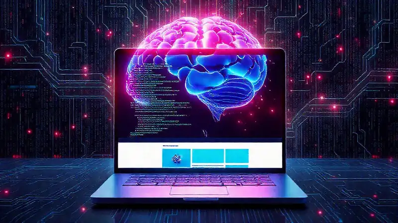 Un cerebro de IA futurista brilla digitalmente