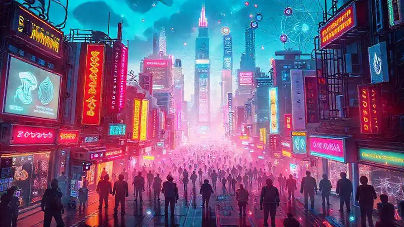 Ciudad cyberpunk vibrante y tecnológicamente avanzada