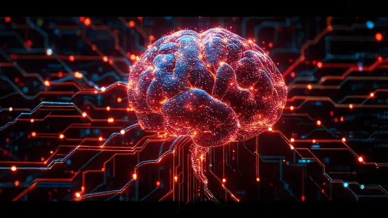 Un cerebro digital futurista brilla intensamente