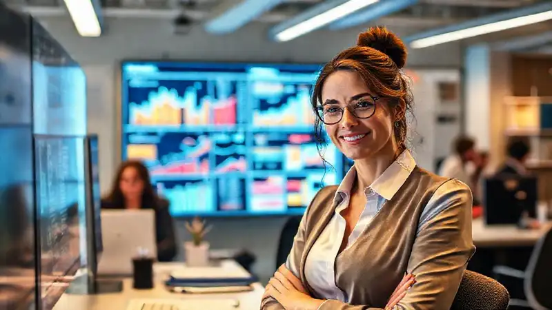 La empresaria analiza datos con confianza