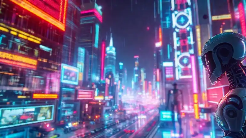 Ciudad futurista digital y vibrante