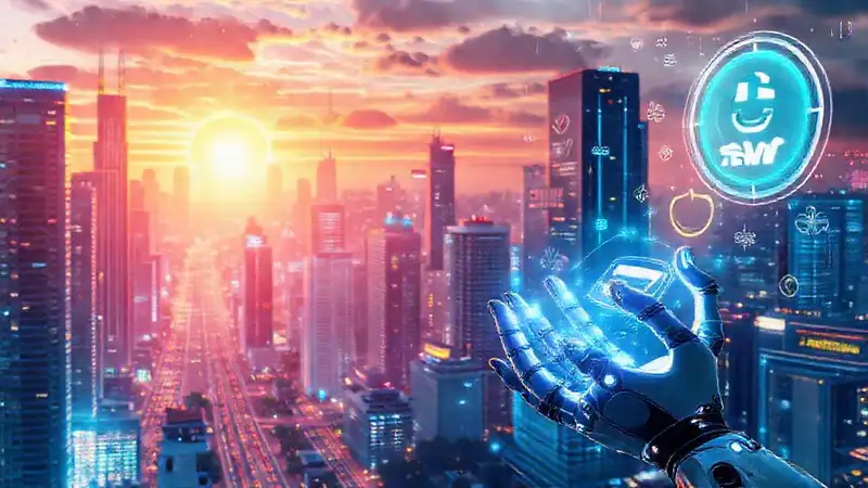 Ciudad futurista digitalmente vibrante y optimista