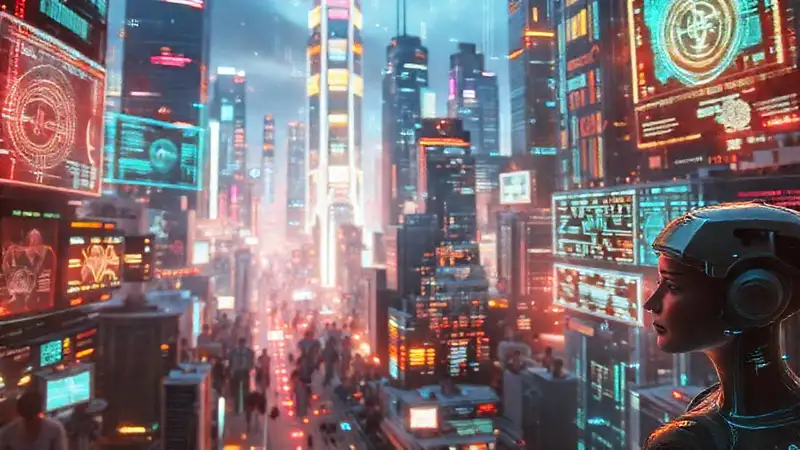 Ciudad futurista, tecnología y ansiedad sutil