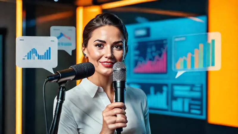 Una mujer profesional habla con confianza