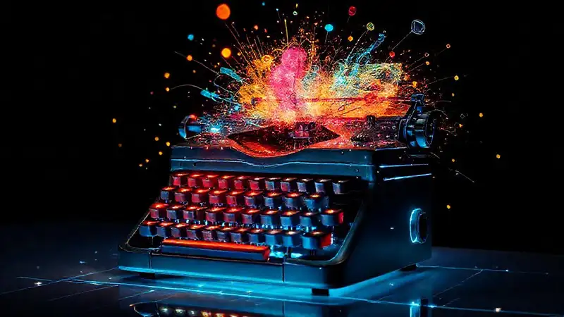 Máquina de escribir futurista genera ideas digitales