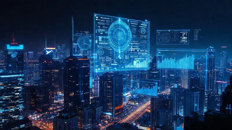 Ciudad futurista: datos y neón