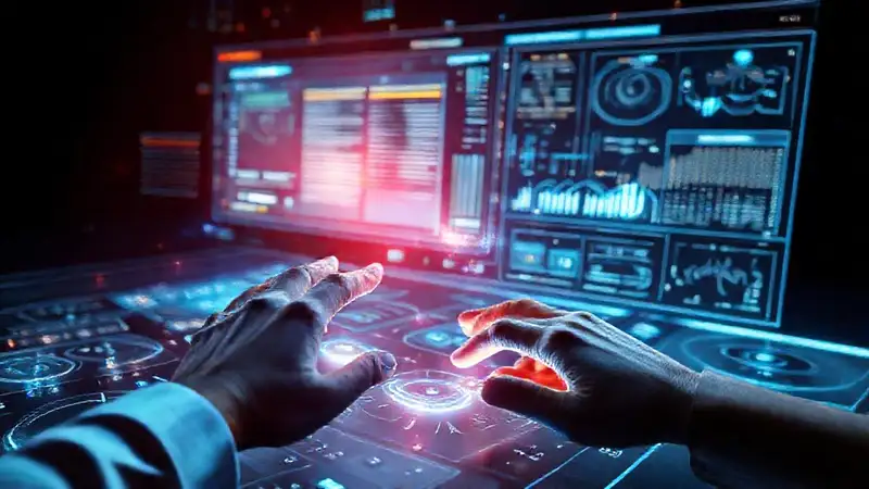 Interfaz futurista interactúa con datos brillantes