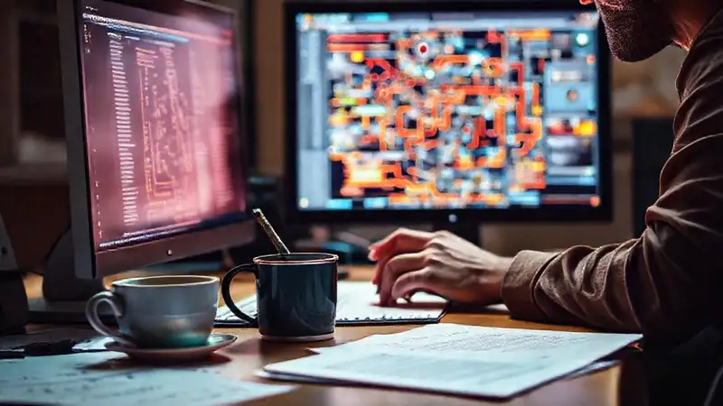 Un escritor se concentra en la pantalla