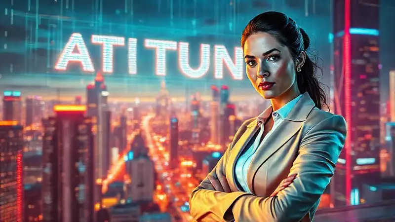 Una empresaria segura en ciudad futurista