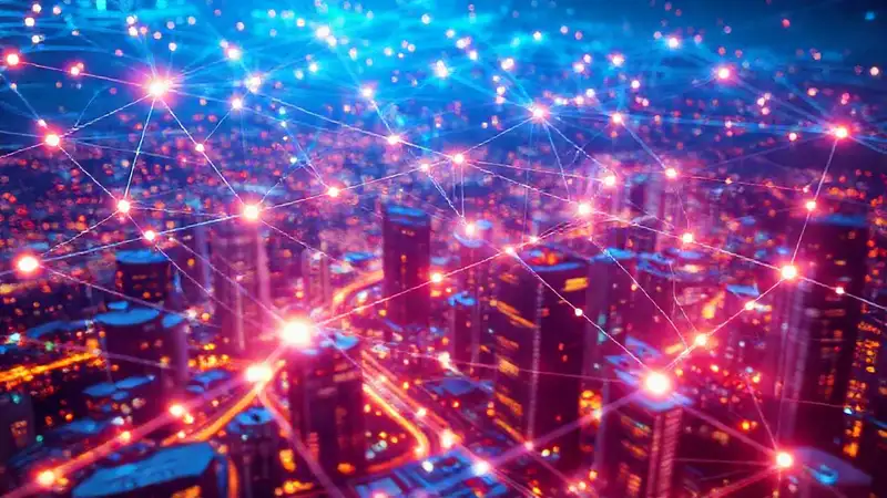 Red digital futurista y vibrante emerge