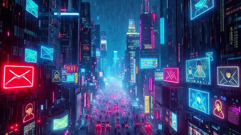 Ciudades cibernéticas digitales y neon vibrantes