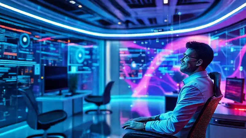 Oficina futurista: interfaz vibrante y eficiente