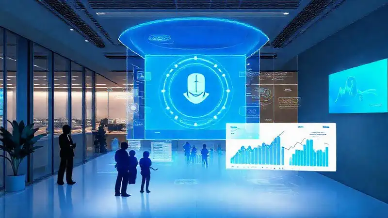 Oficina moderna digital, holográfica y productiva